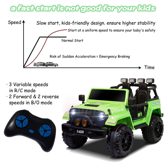 12V Electric Ride-On Jeep Truck for Kids, 2-Seater with 3 Speeds and Remote Control