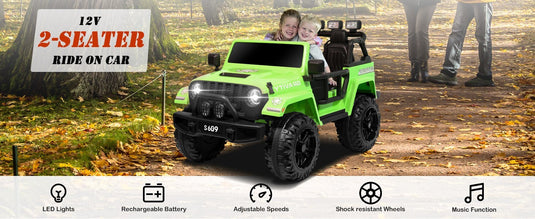 12V Electric Ride-On Jeep Truck for Kids 2-Seater with 3 Speeds Green