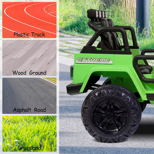 12V Electric Ride-On Jeep Truck for Kids 2-Seater with 3 Speeds Green